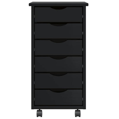 Rolling Cabinet with Drawers MOSS Black Solid Wood Pine