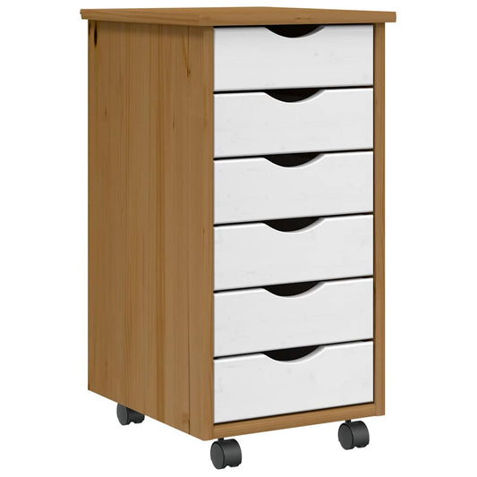 Rolling Cabinet with Drawers "MOSS" Honey Brown Solid Wood Pine
