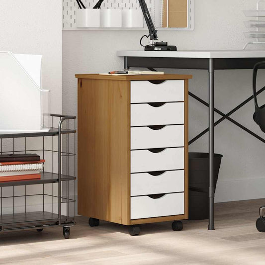 Rolling Cabinet with Drawers "MOSS" Honey Brown Solid Wood Pine