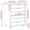 Rolling Cabinet with Drawers MOSS Black Solid Wood Pine