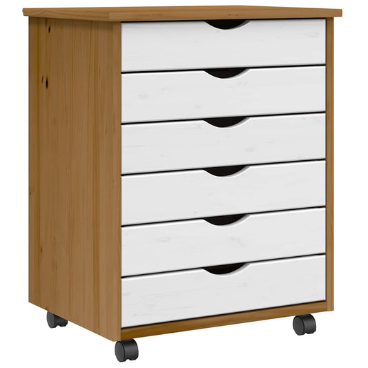 Rolling Cabinet with Drawers "MOSS" Honey Brown Solid Wood Pine
