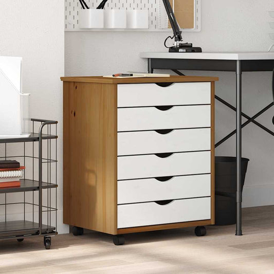 Rolling Cabinet with Drawers "MOSS" Honey Brown Solid Wood Pine