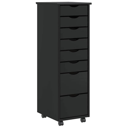 Rolling Cabinet with Drawers "MOSS" Black Solid Wood Pine