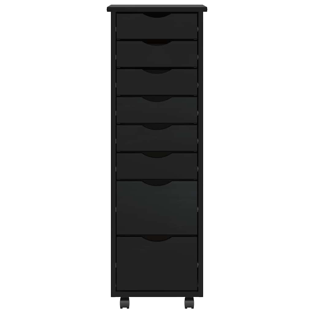 Rolling Cabinet with Drawers "MOSS" Black Solid Wood Pine