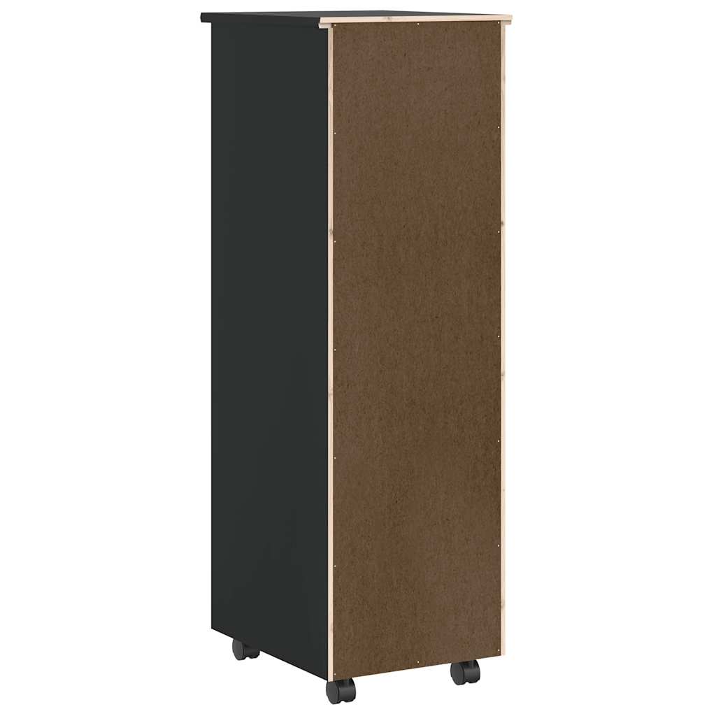 Rolling Cabinet with Drawers "MOSS" Black Solid Wood Pine