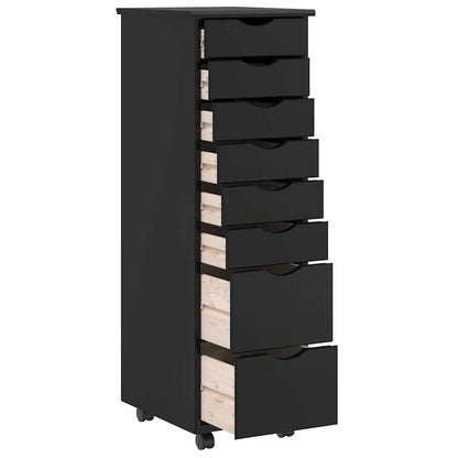 Rolling Cabinet with Drawers "MOSS" Black Solid Wood Pine