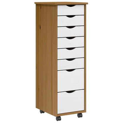 Rolling Cabinet with Drawers "MOSS" Honey Brown Solid Wood Pine
