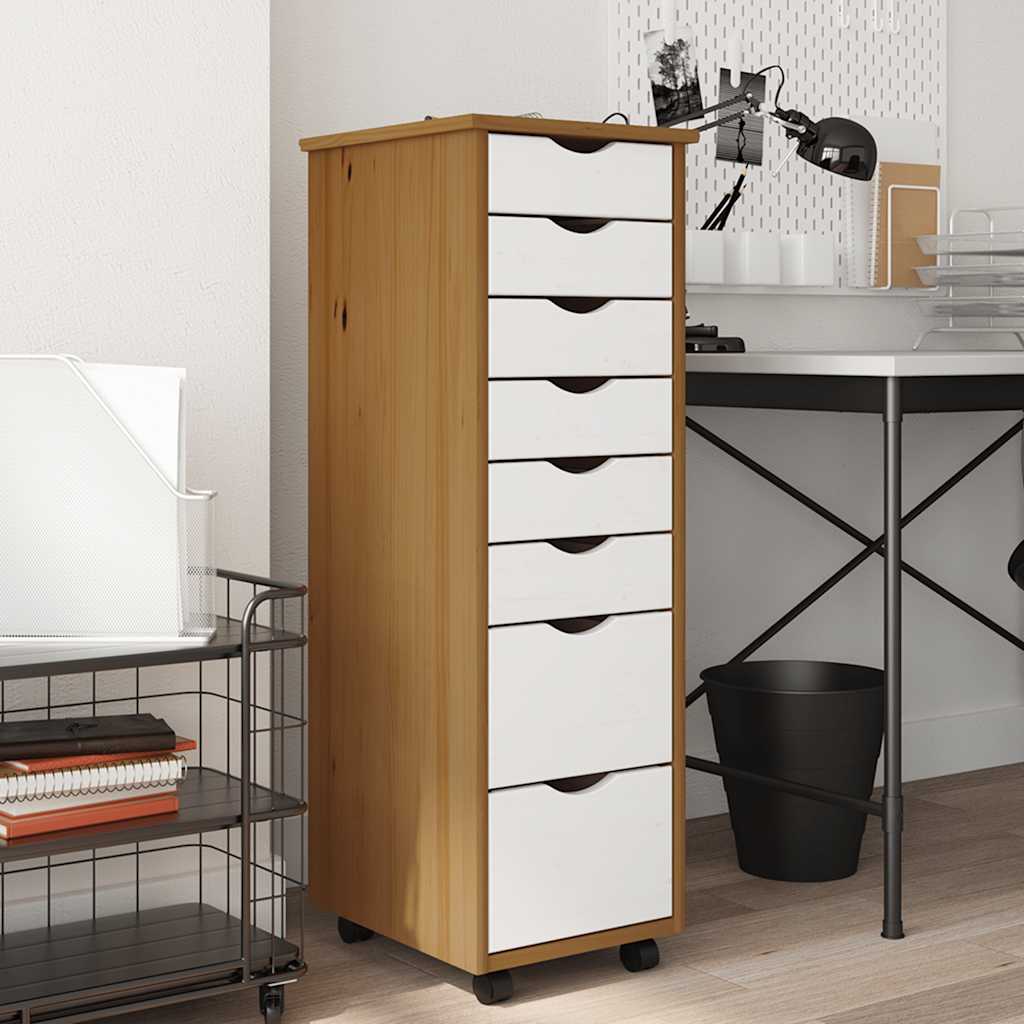 Rolling Cabinet with Drawers "MOSS" Honey Brown Solid Wood Pine