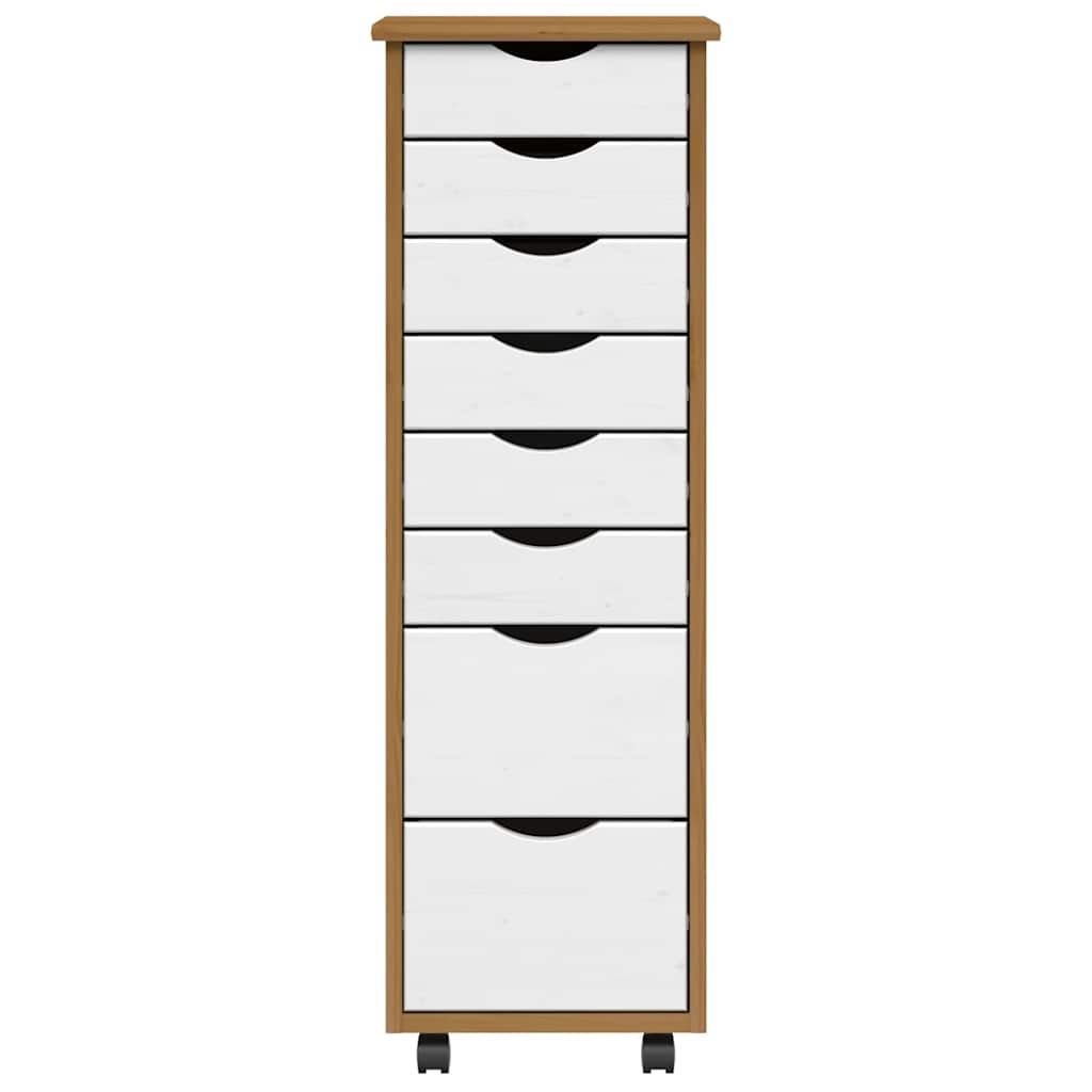 Rolling Cabinet with Drawers "MOSS" Honey Brown Solid Wood Pine