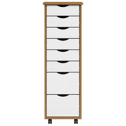 Rolling Cabinet with Drawers "MOSS" Honey Brown Solid Wood Pine
