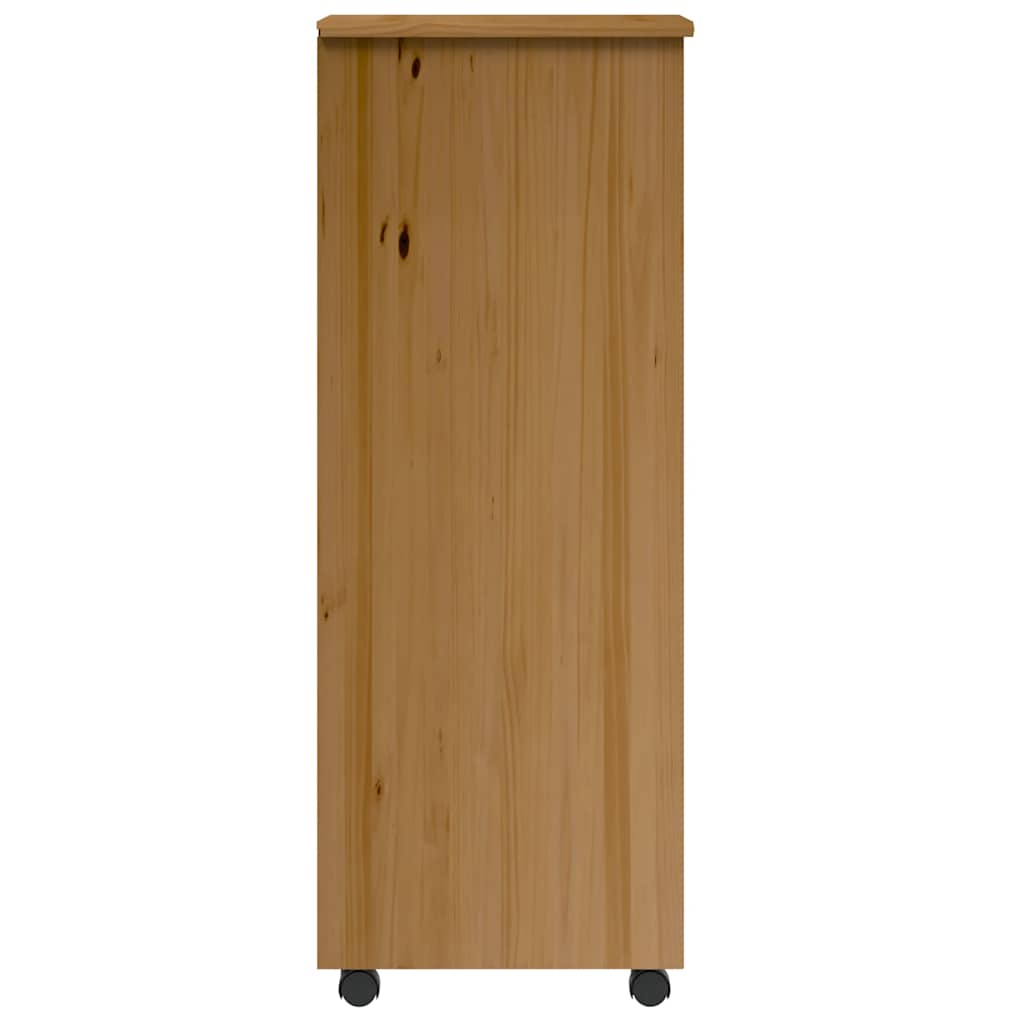 Rolling Cabinet with Drawers "MOSS" Honey Brown Solid Wood Pine