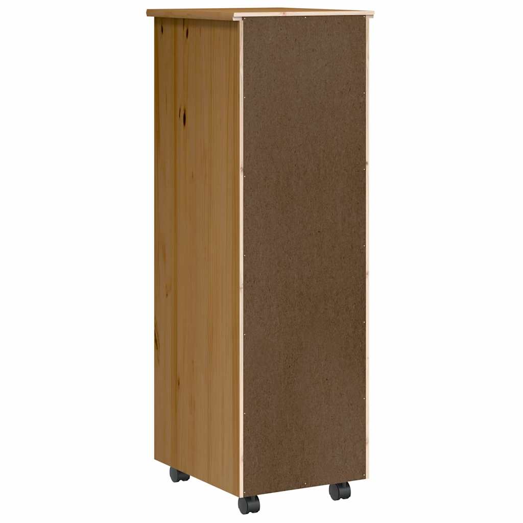 Rolling Cabinet with Drawers "MOSS" Honey Brown Solid Wood Pine