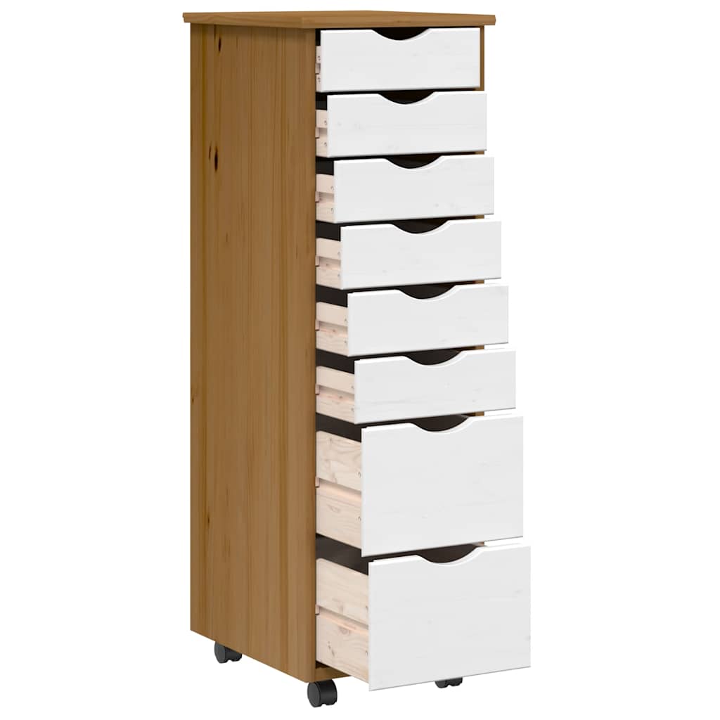 Rolling Cabinet with Drawers "MOSS" Honey Brown Solid Wood Pine
