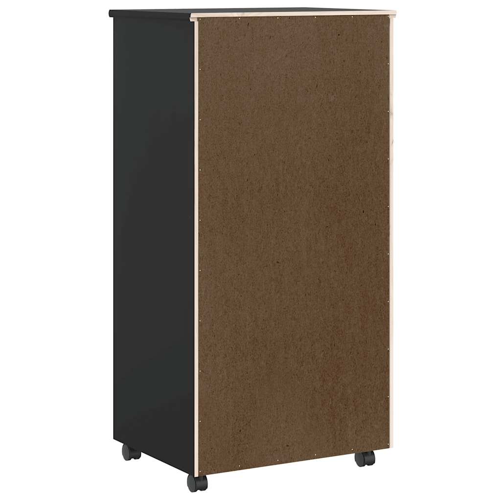 Rolling Cabinet with Drawers MOSS Black Solid Wood Pine