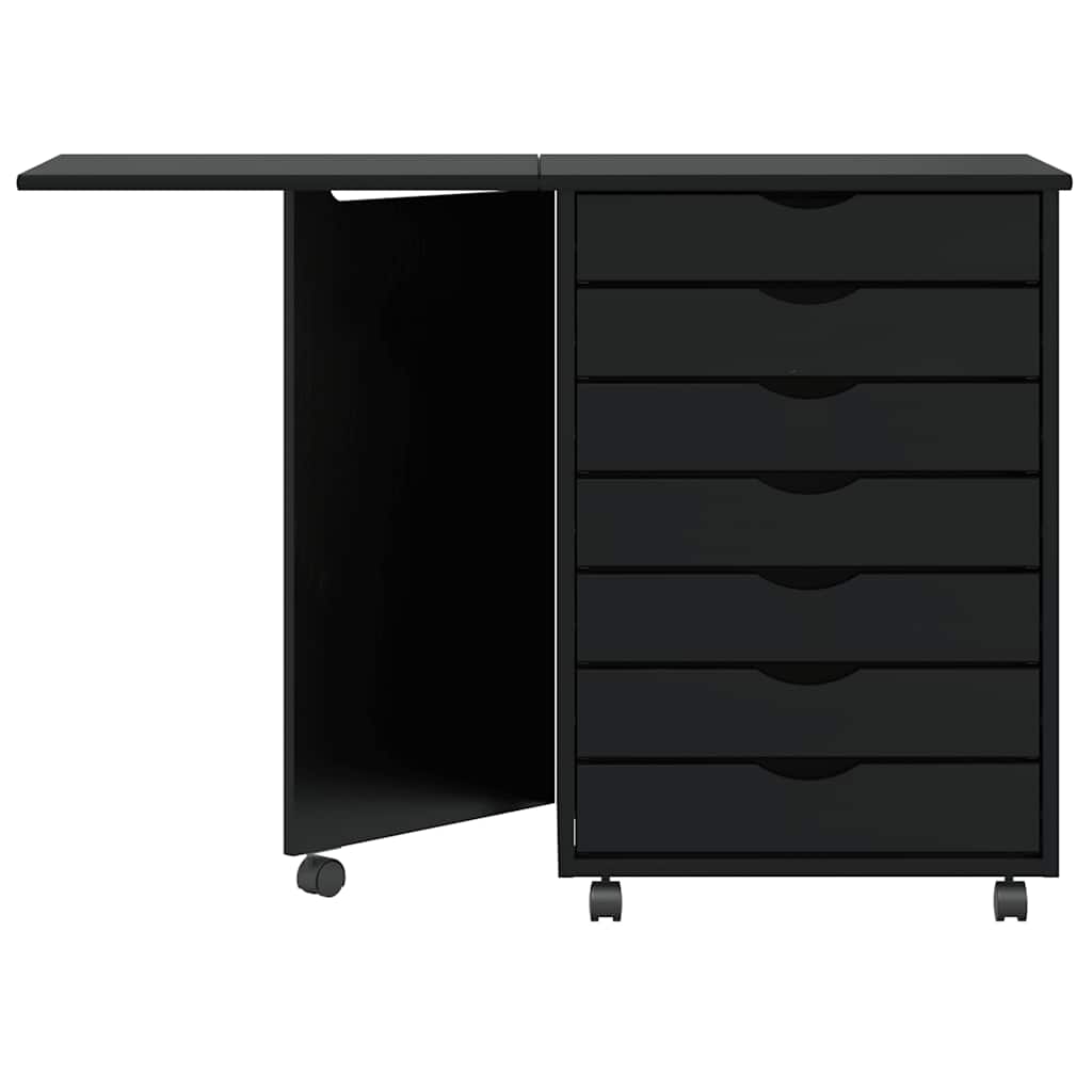 Rolling Cabinet with Desk MOSS Black Solid Wood Pine