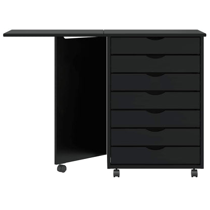 Rolling Cabinet with Desk MOSS Black Solid Wood Pine