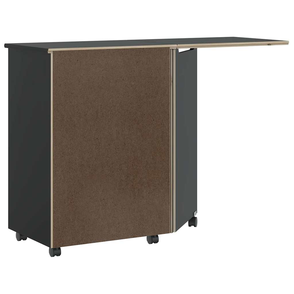 Rolling Cabinet with Desk MOSS Black Solid Wood Pine