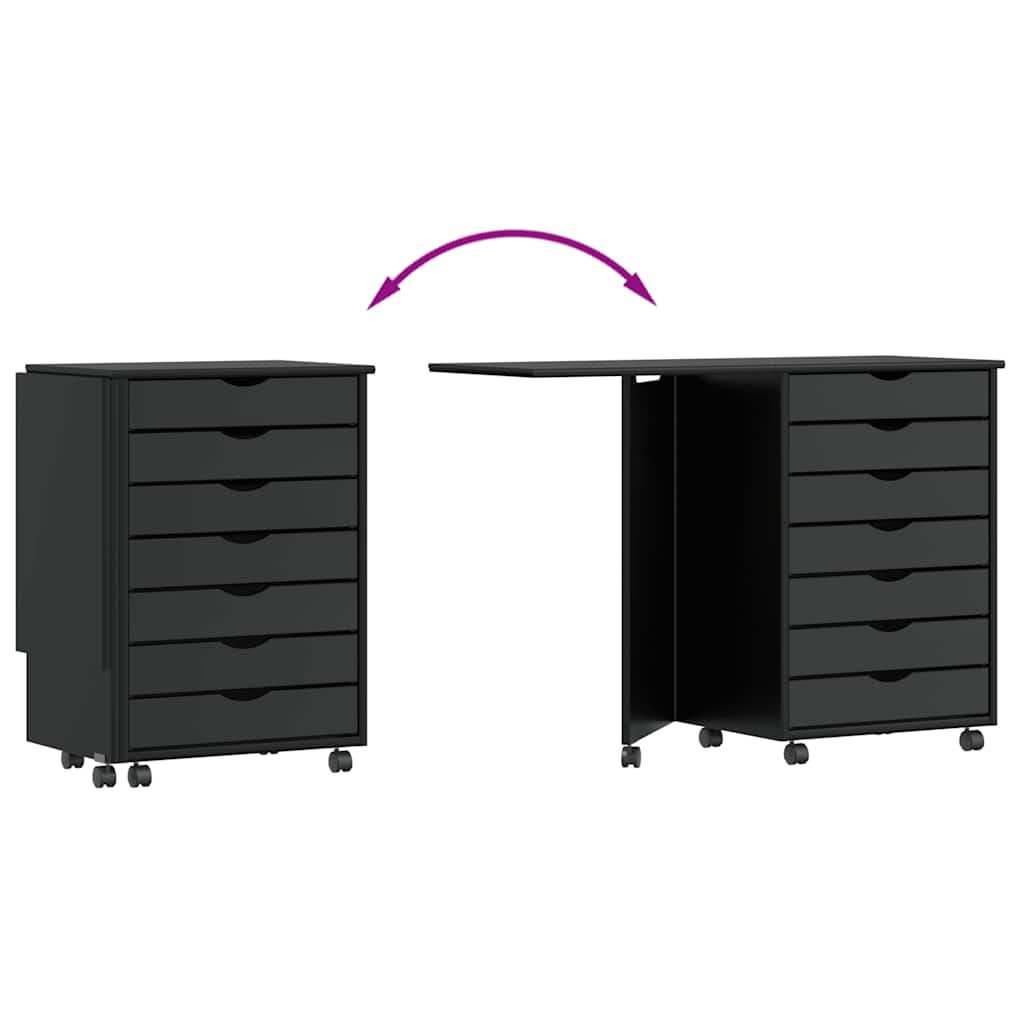 Rolling Cabinet with Desk MOSS Black Solid Wood Pine