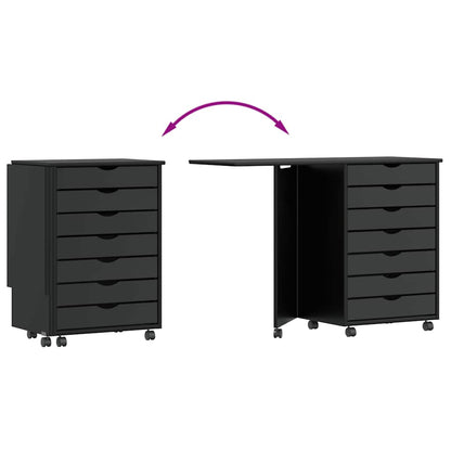 Rolling Cabinet with Desk MOSS Black Solid Wood Pine
