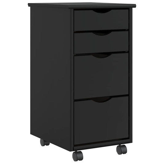 Rolling Cabinet with Drawers MOSS Black Solid Wood Pine