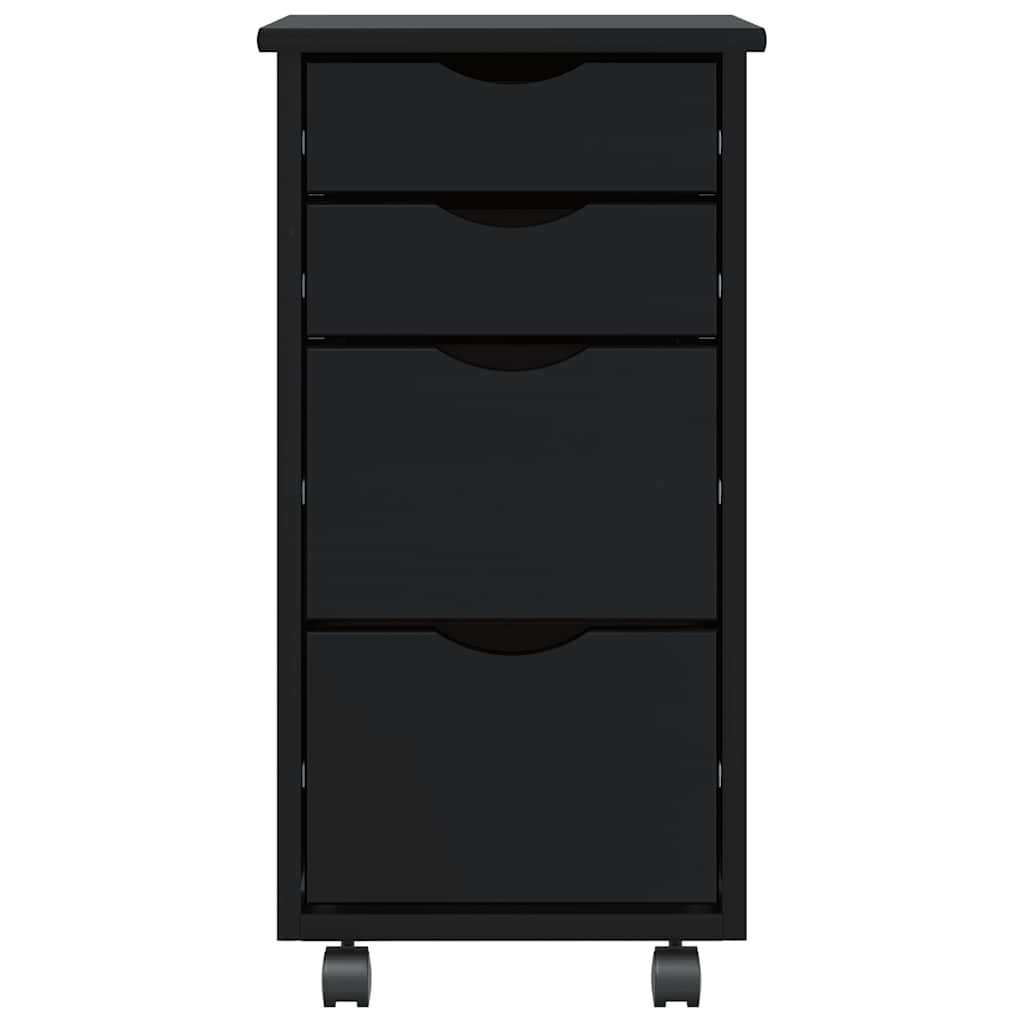 Rolling Cabinet with Drawers MOSS Black Solid Wood Pine
