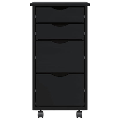 Rolling Cabinet with Drawers MOSS Black Solid Wood Pine