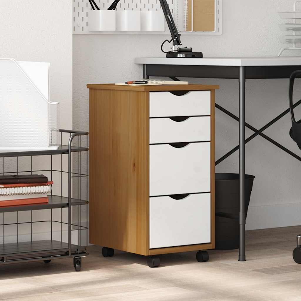 Rolling Cabinet with Drawers MOSS Honey Brown Solid Wood Pine