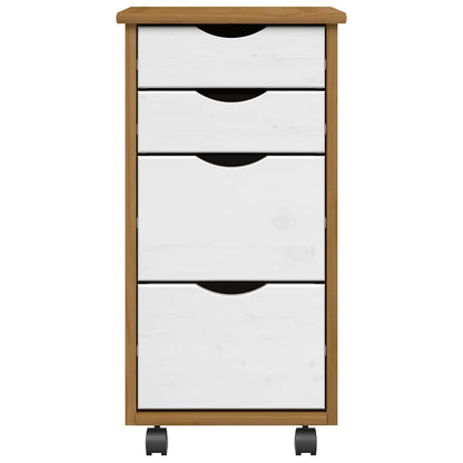 Rolling Cabinet with Drawers MOSS Honey Brown Solid Wood Pine