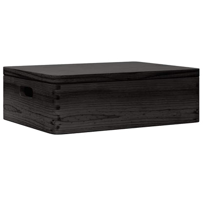 Wooden Box with Lid and Handles Black 40x30x13cm Solid Wood Pine