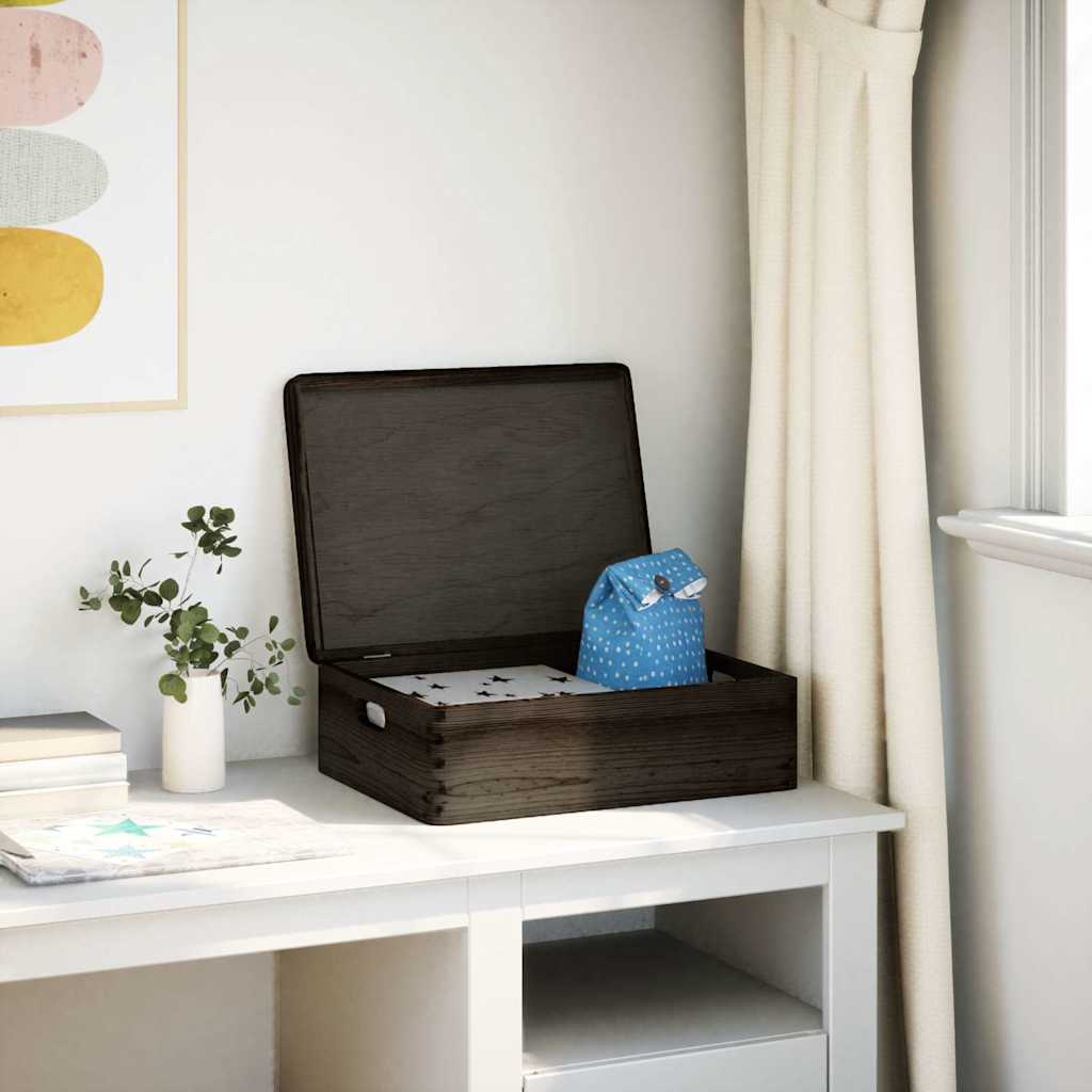 Wooden Box with Lid and Handles Black 40x30x13cm Solid Wood Pine