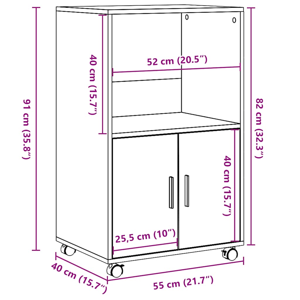 Rolling Cabinet Sonoma Oak 55x40x91 cm Engineered Wood