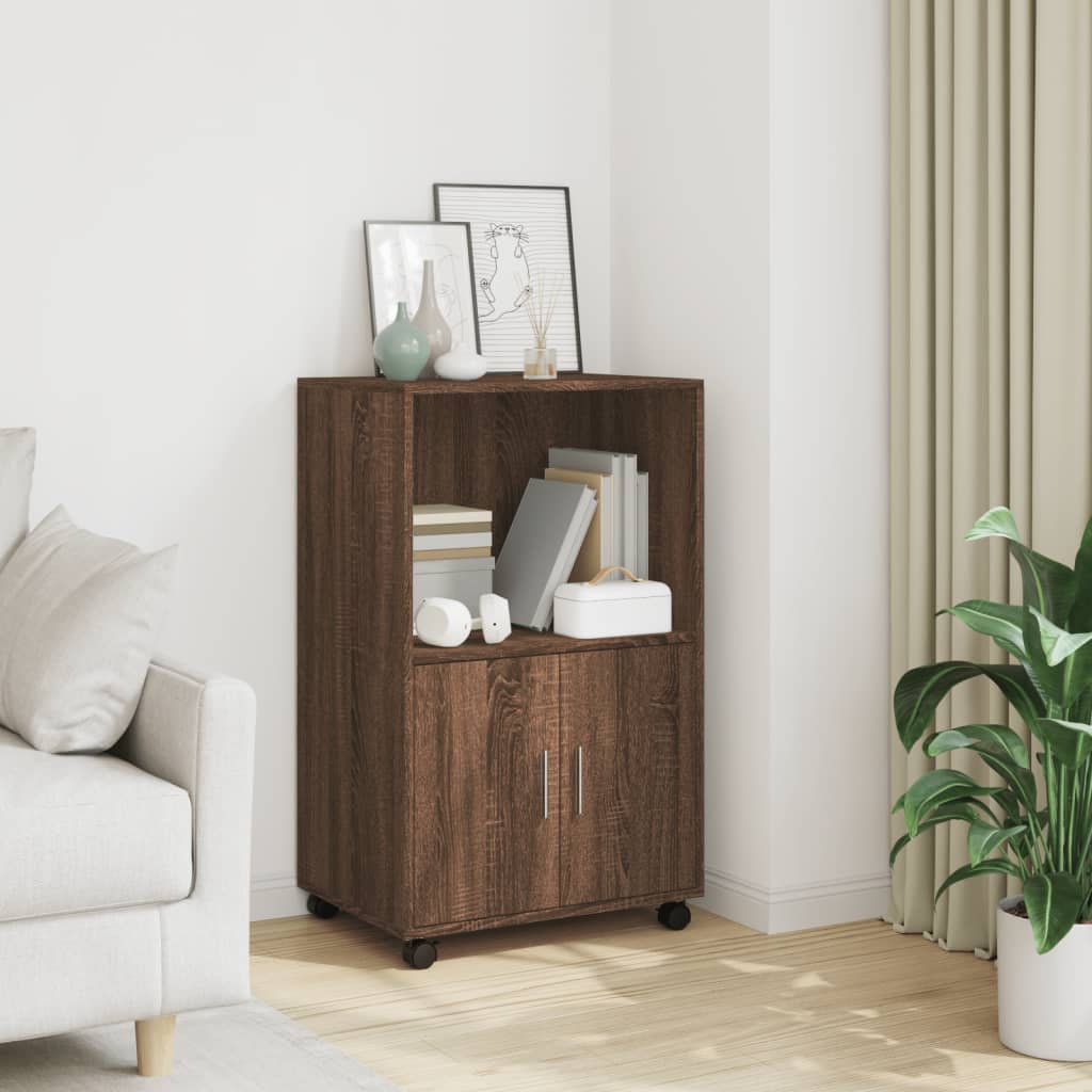 Rolling Cabinet Brown Oak 55x40x91 cm Engineered Wood
