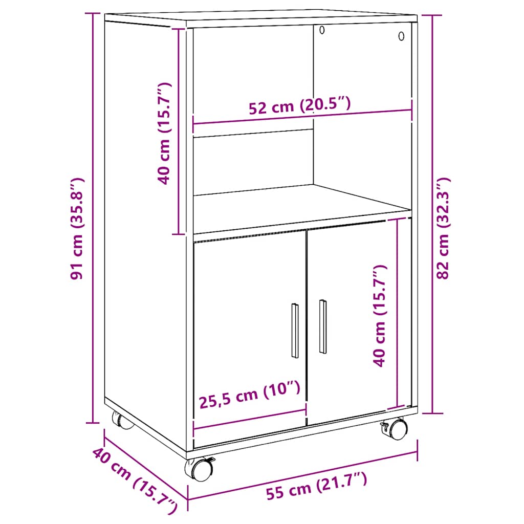Rolling Cabinet Artisian Oak 55x40x91 cm Engineered Wood