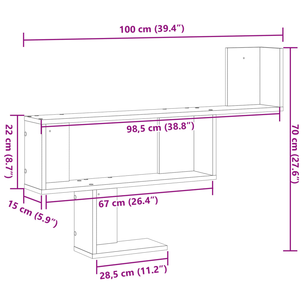 Wall Shelf Sonoma Oak 100x15x70 cm Engineered Wood