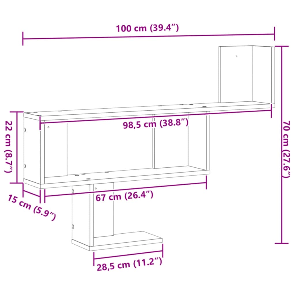 Wall Shelf Artisian Oak 100x15x70 cm Engineered Wood
