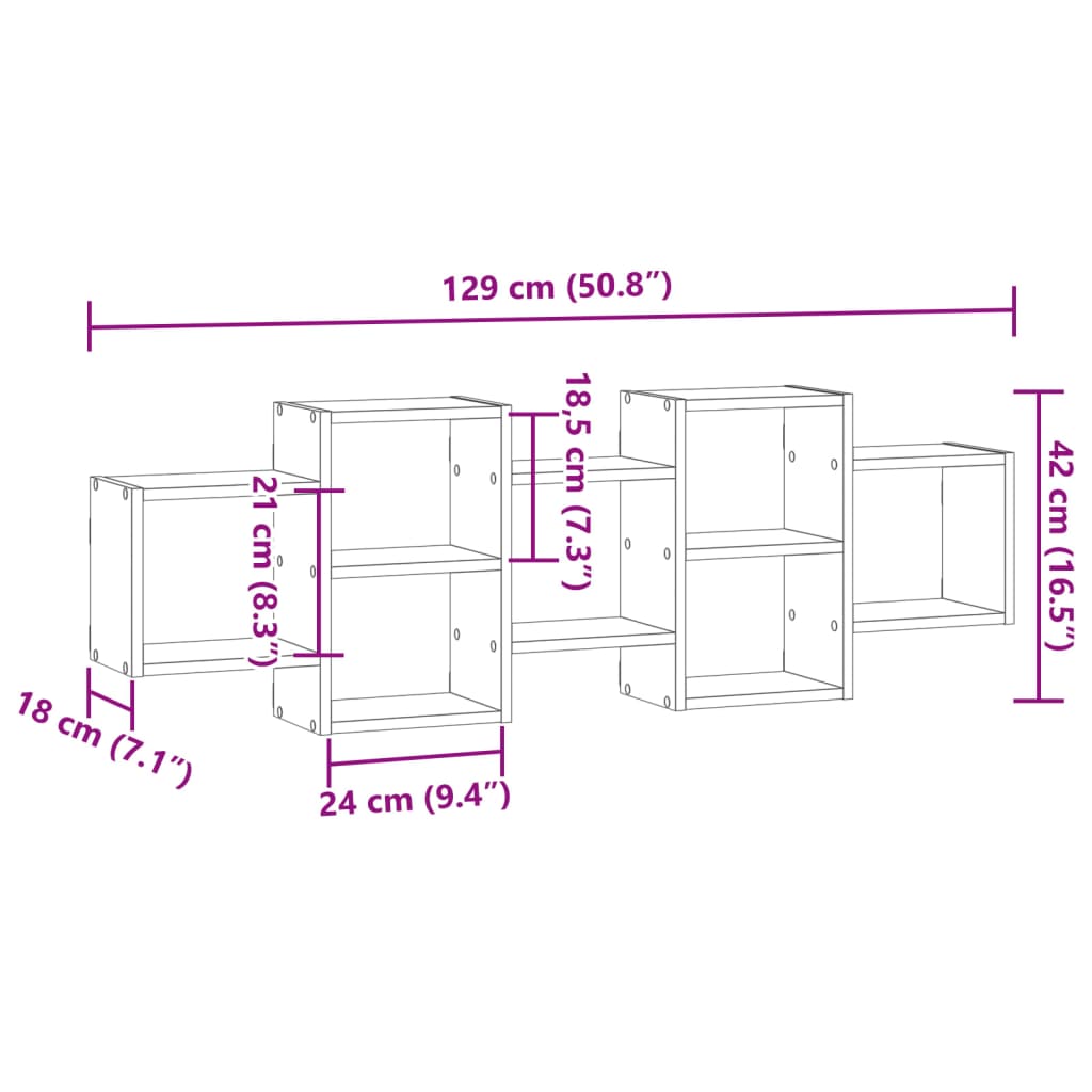 Wall Shelf Black 129x18x42 cm Engineered Wood