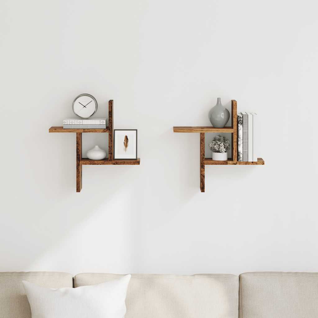Wall Shelves 2 pcs Old Wood 38x12x38 cm Engineered Wood