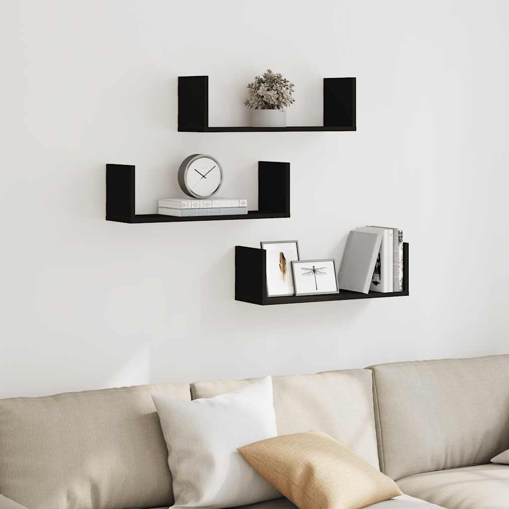 Wall Shelves 3 pcs Black 58x18x18 cm Engineered Wood