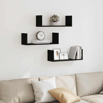 Wall Shelves 3 pcs Black 58x18x18 cm Engineered Wood