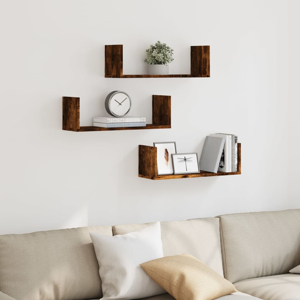 Wall Shelves 3 pcs Smoked Oak 58x18x18 cm Engineered Wood
