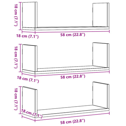 Wall Shelves 3 pcs Grey Sonoma 58x18x18 cm Engineered Wood