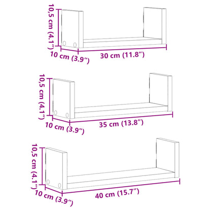 Wall Shelf 3 pcs White Engineered Wood