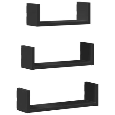 Wall Shelf 3 pcs Black Engineered Wood