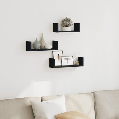 Wall Shelf 3 pcs Black Engineered Wood