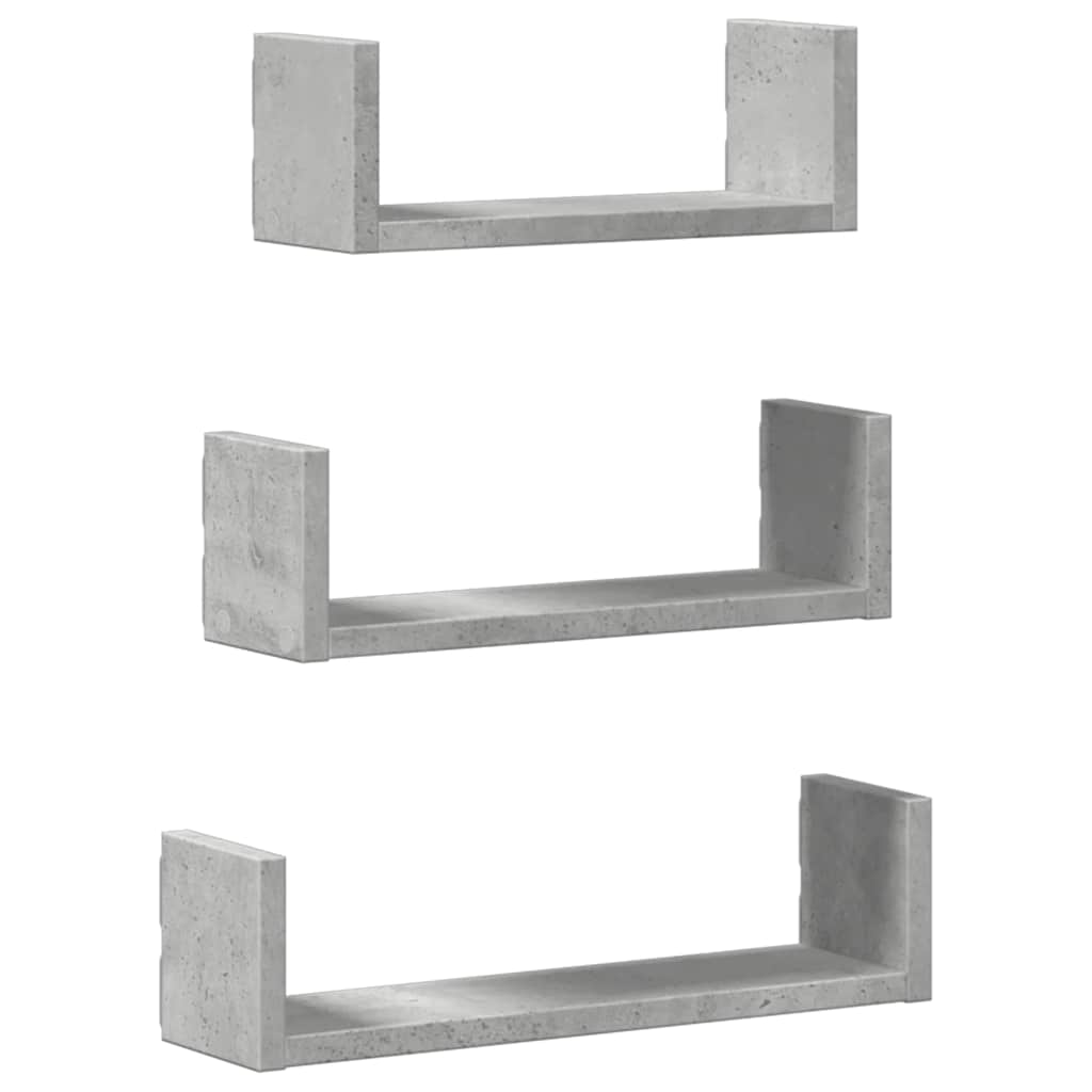 Wall Shelf 3 pcs Concrete Grey Engineered Wood