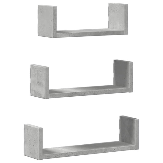 Wall Shelf 3 pcs Concrete Grey Engineered Wood