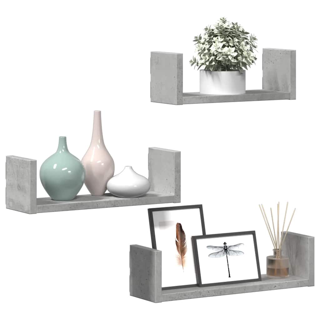 Wall Shelf 3 pcs Concrete Grey Engineered Wood
