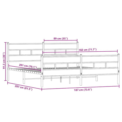 Metal Bed Frame without Mattress Sonoma Oak 180x200 cm Super King