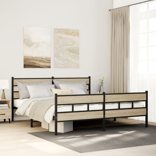 Metal Bed Frame without Mattress Sonoma Oak 193x203 cm