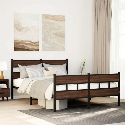 Metal Bed Frame without Mattress Brown Oak 160x200 cm